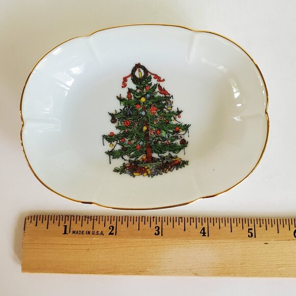 Vintage Christmas Vanity Bathroom Set Soap Dish Tumbler Glass Porcelain Japan - Picture 9 of 12